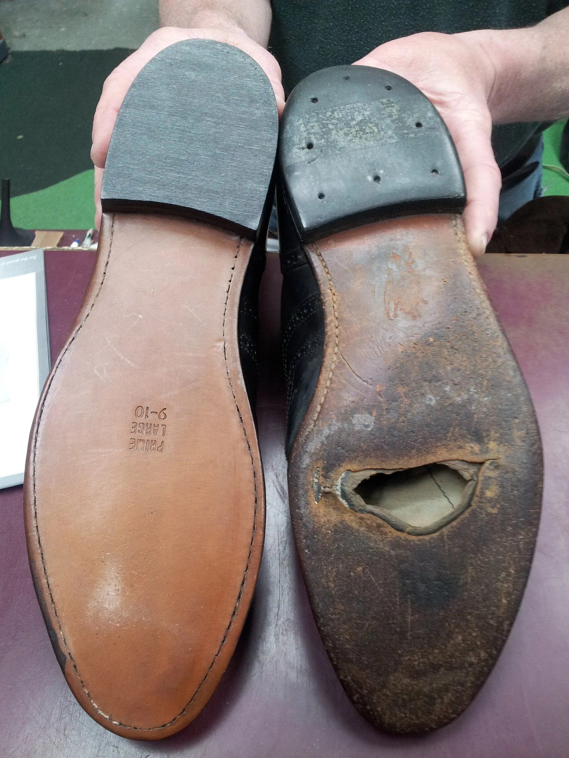 Before and After of a Shoe Sole — St. Louis, MO — Cobblestone Quality Shoe Repair