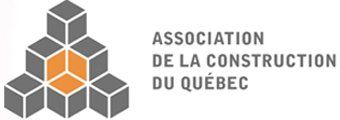Logo de l'Association de la construction du Québec avec des cubes gris et un centre orange.