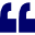 A pair of blue quotation marks on a white background.