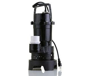 A black drain pump is sitting on a white surface.
