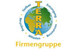 Ein Logo für die Terra Firmengruppe mit einem Globus in der Mitte