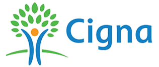 A cigna logo with a tree and a person in the middle