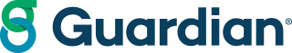 A blue and green guardian logo on a white background