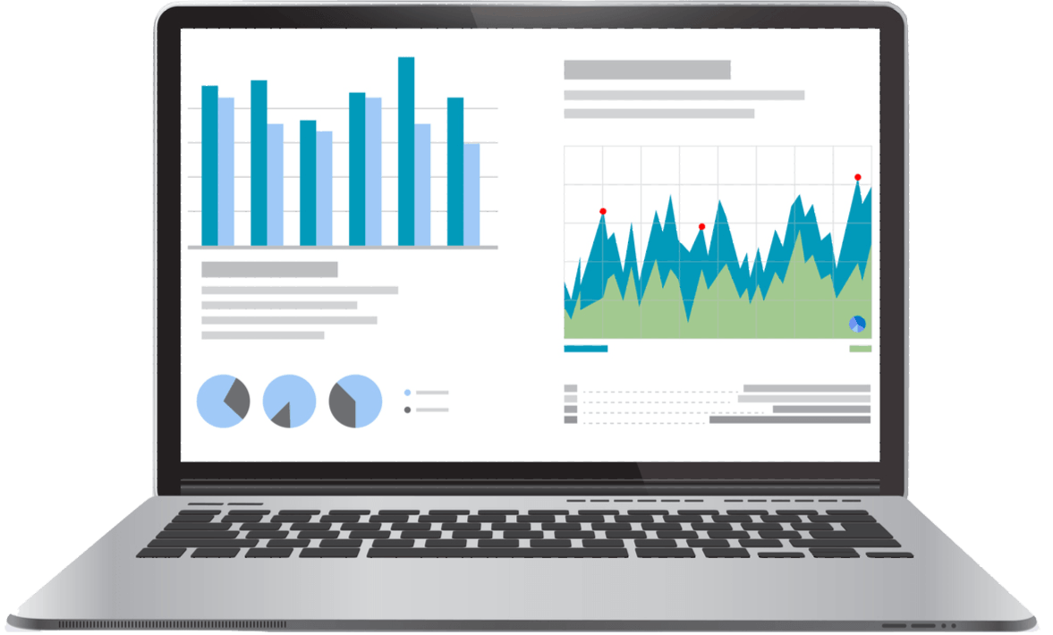 computer generated laptop with graphs