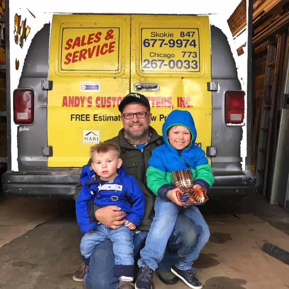 Owner And His Children — Gutter Installation in Skokie, IL Owner And His Children — Gutter Installation in Skokie, IL