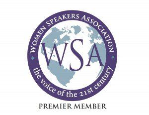 Logo of the Women Speakers Association: a globe in blue-gray with