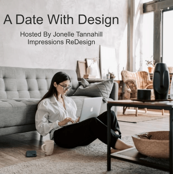 Woman sitting on floor with laptop, hosting a design podcast, 
