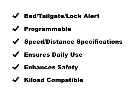 A list of features of a bed / tailgate / lock alert