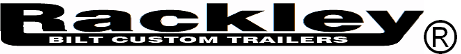 A black and white logo for rackley dilt custom trailers