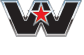 A black letter w with a red star on it.