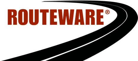 The logo for routeware shows a curved road.