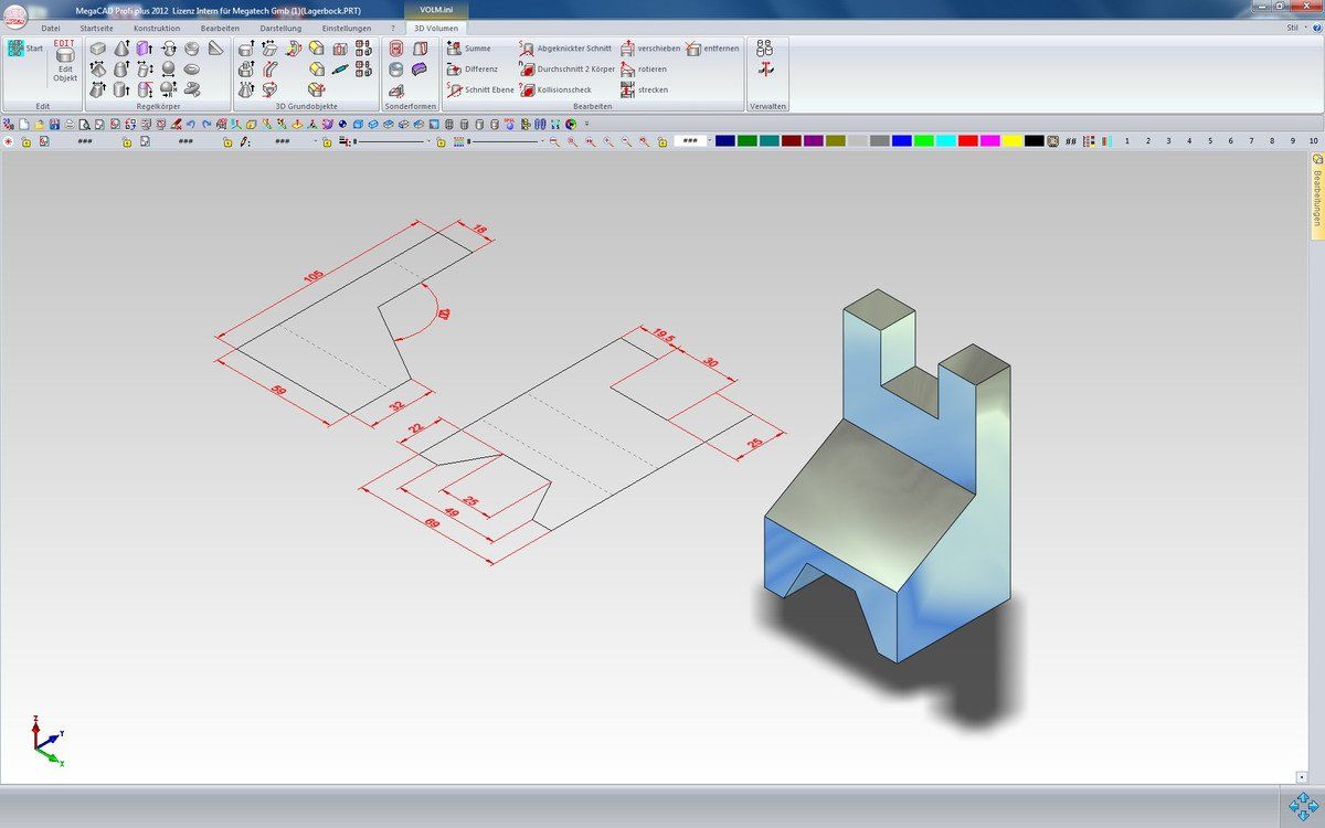 Ein Computerbildschirm zeigt ein 3D-Modell eines Gebäudes; MegaCAD