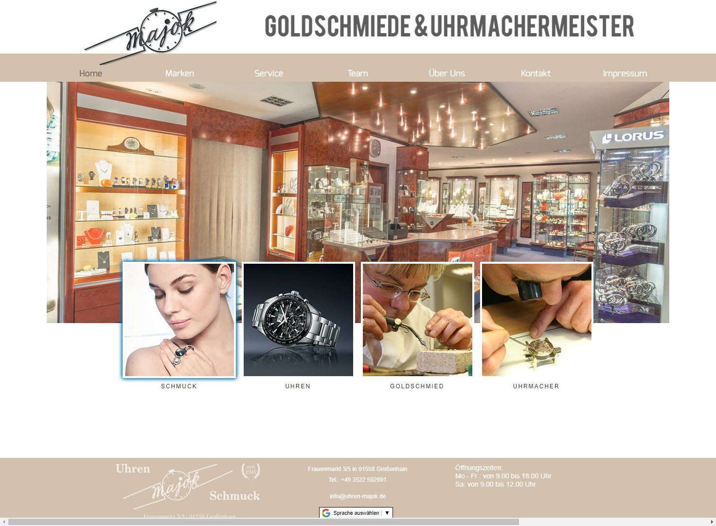 A screenshot of a website for goldschmiede & uhrmachermeister