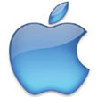 Das Apple-Logo ist blau und hat ein Blatt darauf.