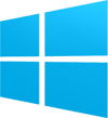 Ein blaues Windows-Logo auf weißem Hintergrund.