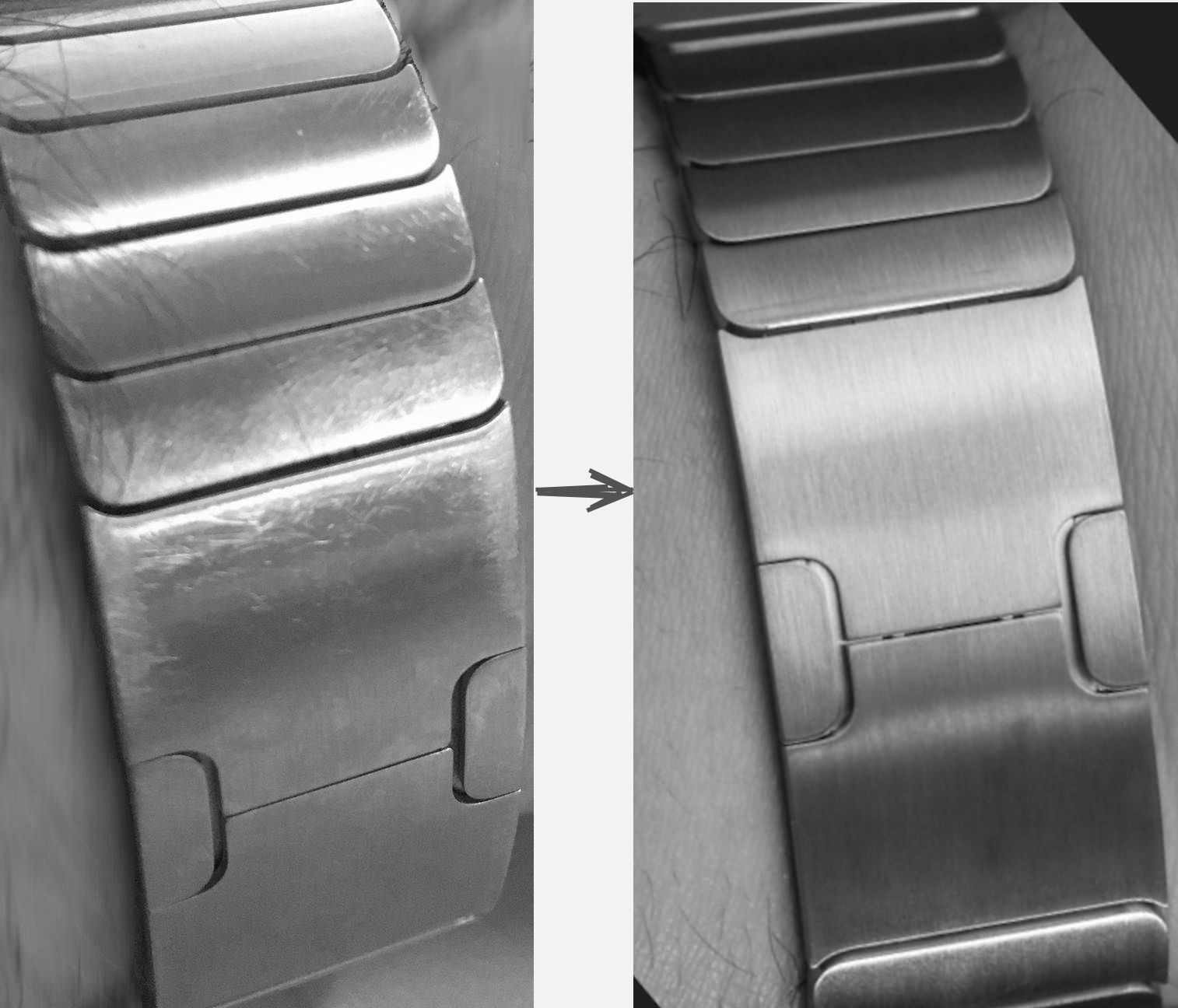 Scratched and restored link band The Time Preserve