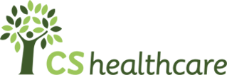 A logo for cs healthcare with a tree and leaves