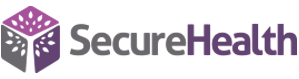 The logo for secure health is a purple cube with dice on it.