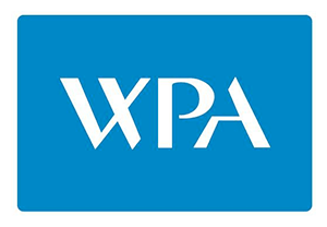 A blue wpa logo on a white background