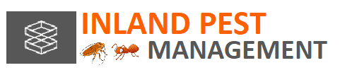 A logo for inland pest management with a picture of a flea.
