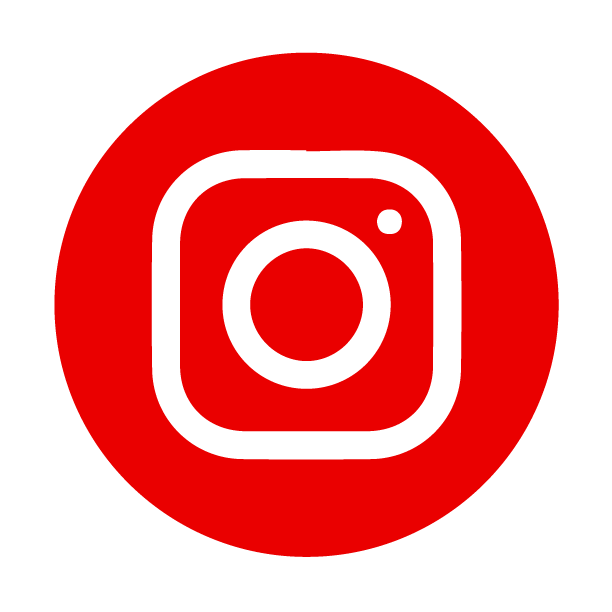 The instagram logo is in a red circle on a white background.