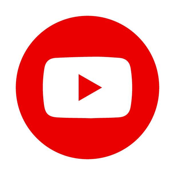 A youtube logo in a red circle on a white background.
