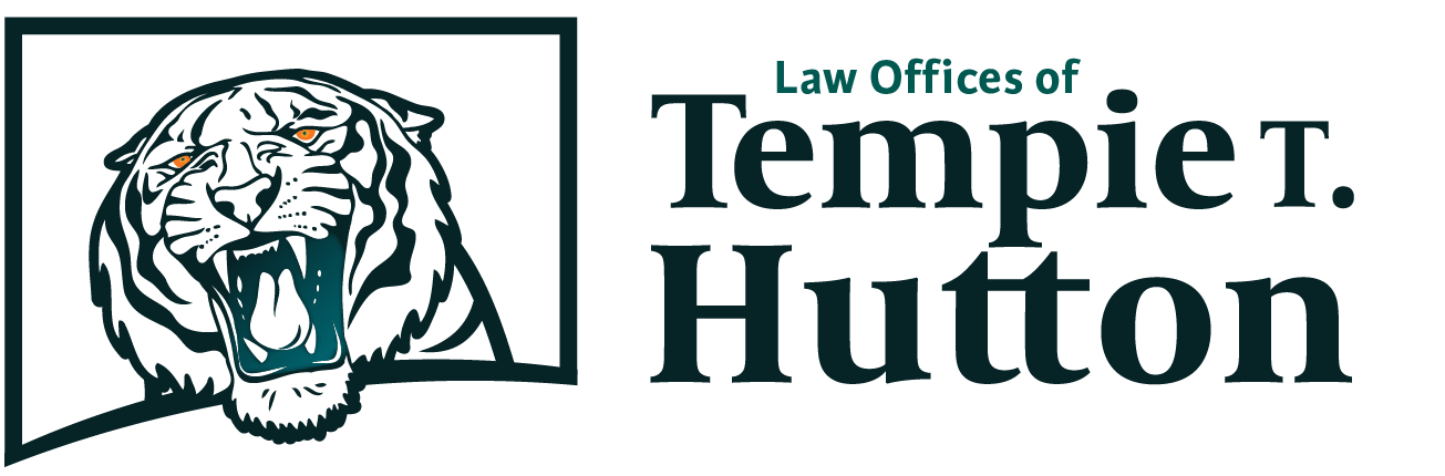 Law Offices of Tempie T. Hutton logo with tiger head illustration in teal and black