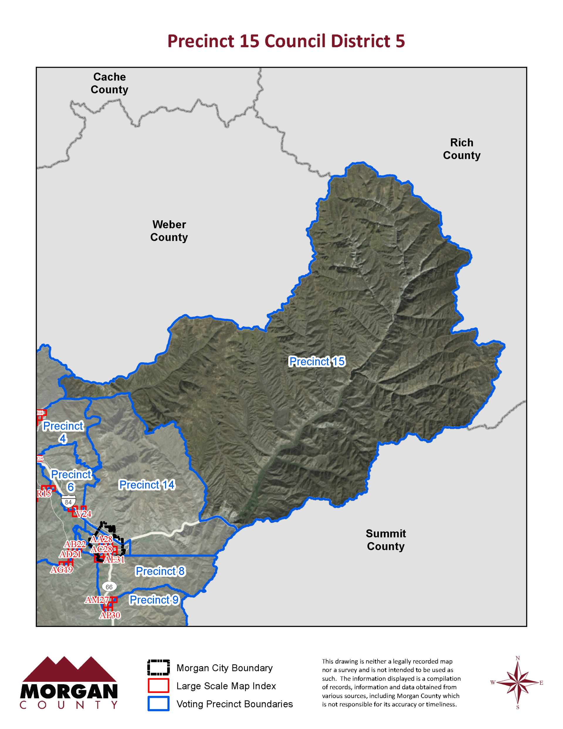 Map of Morgan County, Utah, showing Precinct 15 Council District 5 boundaries.