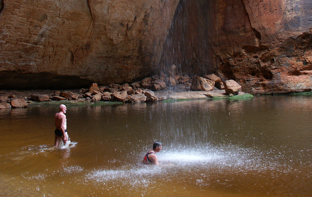 Purnululu/Bungle Bungles. Wet season swim in Cathedral Gorge.