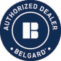 Belgard authorized dealer circular logo in black and white