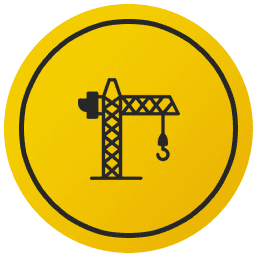 An icon of a construction crane in a yellow circle