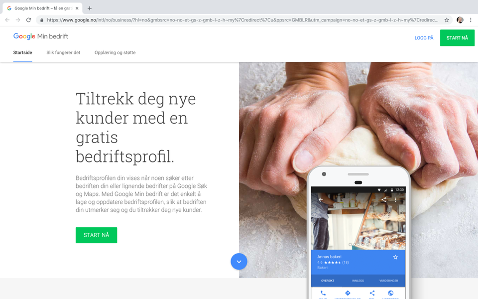 Skjermbilde av nettsiden til Google Min Bedrift