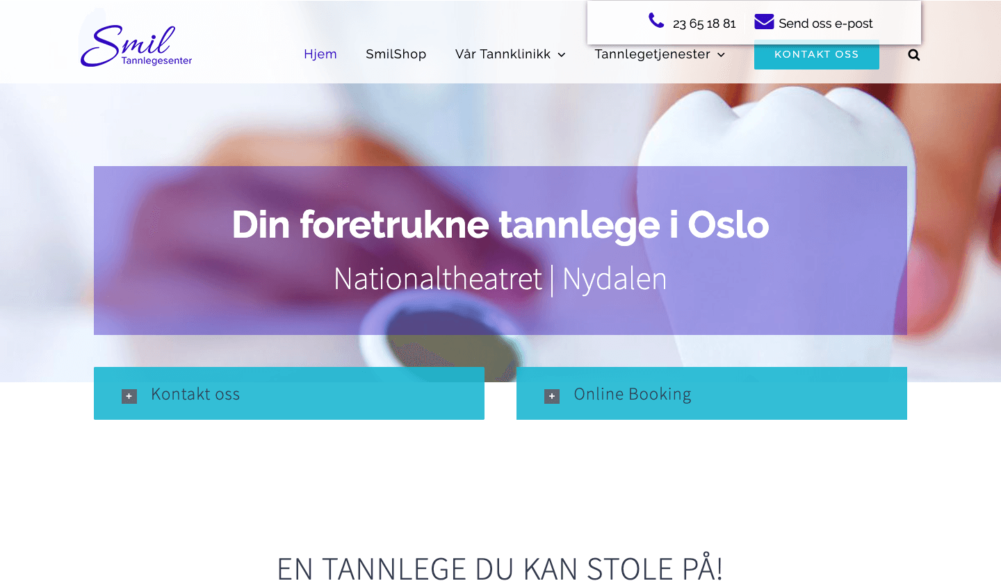 Skjermbilde av Smil Tannlegesenter sin gamle hjemmeside