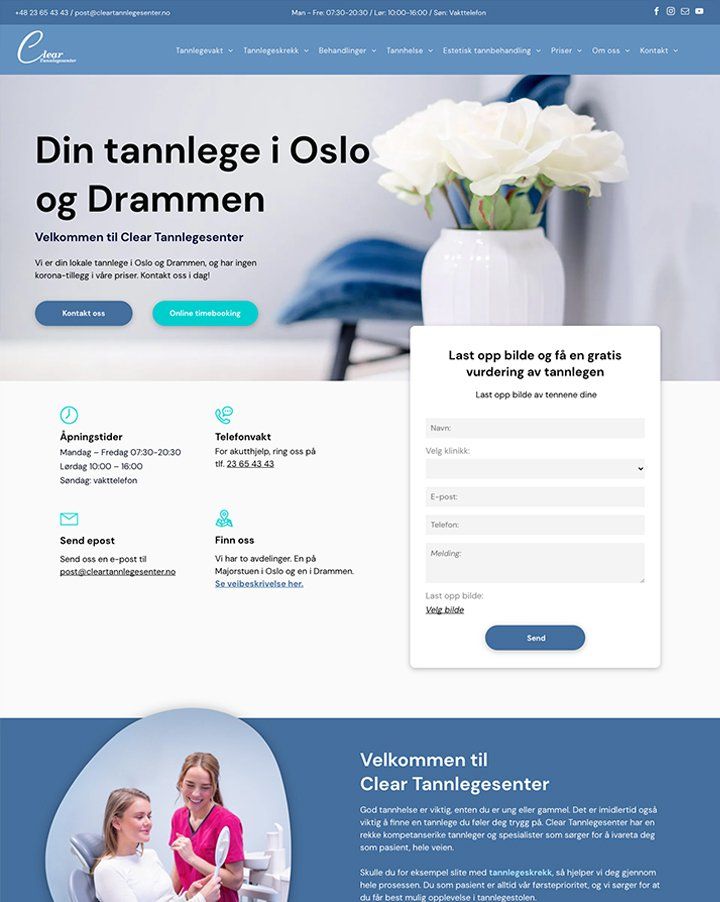 Nettside til Clear Tannlegesenter laget av Oase Media