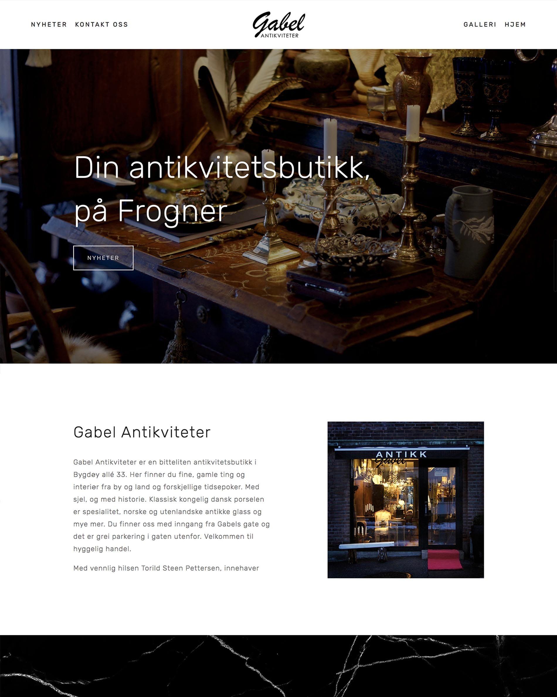 Nettside til Gabel antikviteter laget av Oase Media