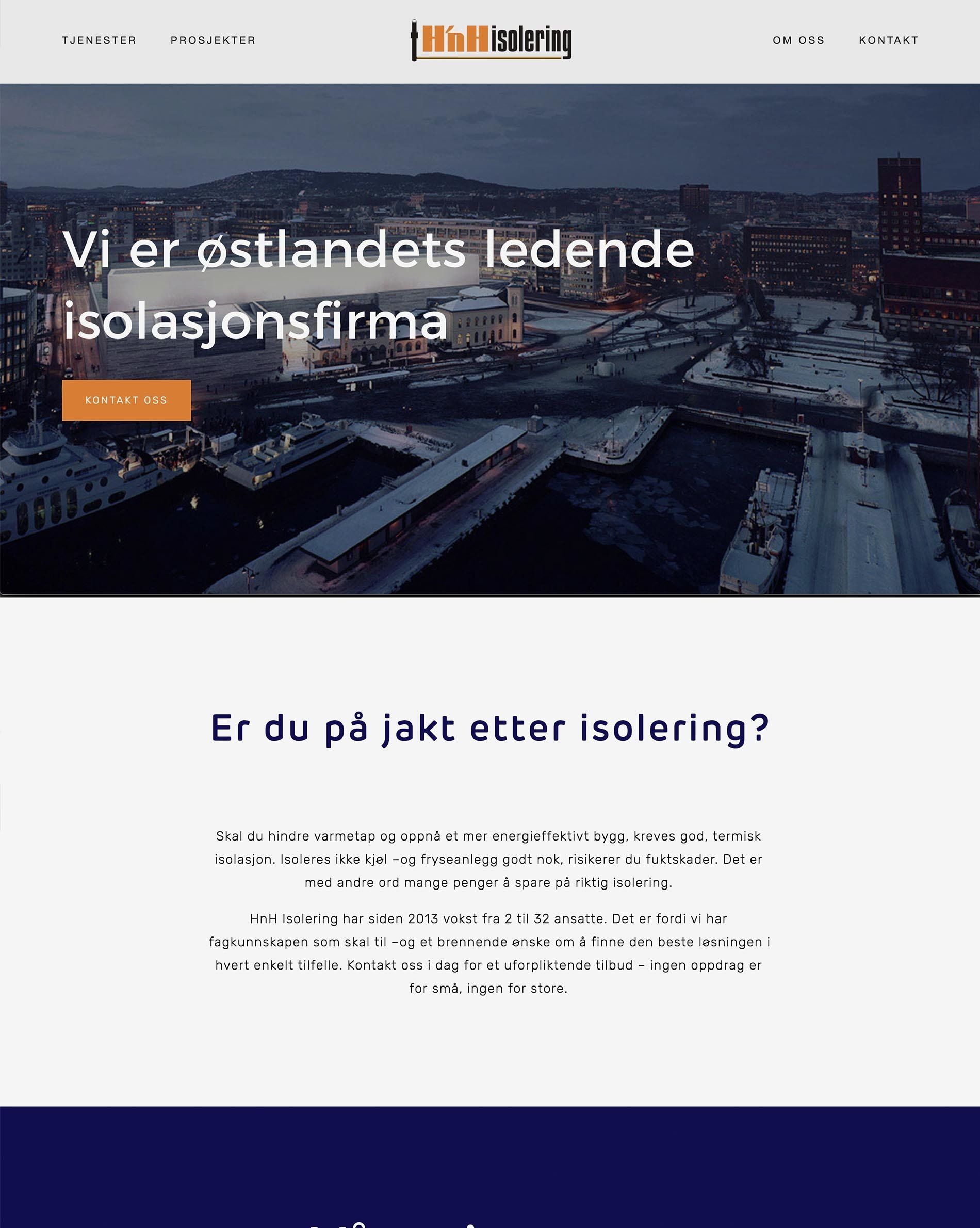 Nettside til HnH isolering laget av Oase Media