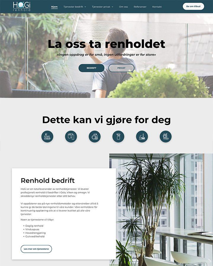 Nettside til HoGi Renhold laget av Oase Media