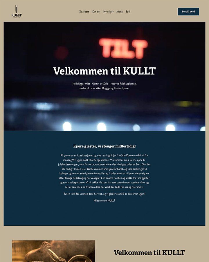 Nettside til Kullt laget av Oase Media