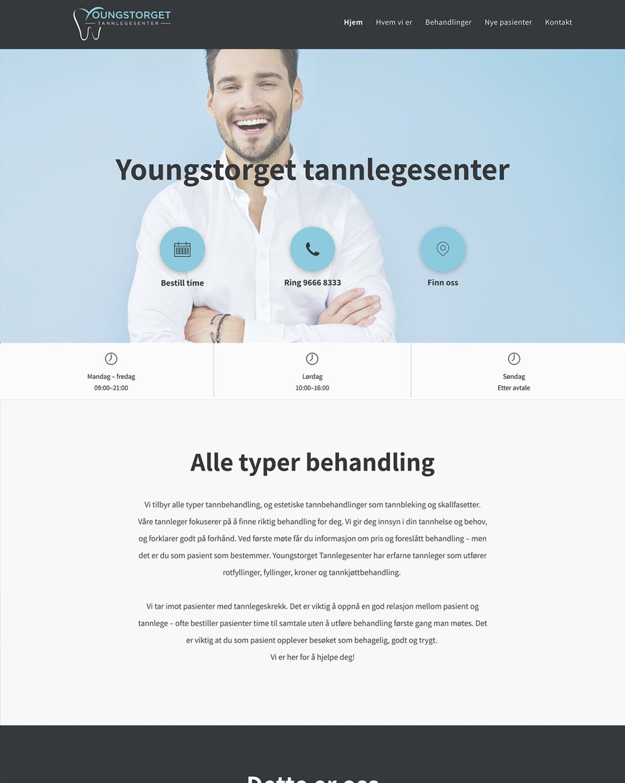Nettside til Youngstorget Tannlegesenter laget av Oase Media