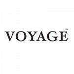 Ein schwarz-weißes Logo für Voyage auf weißem Hintergrund.