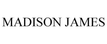 Ein schwarzweißes Logo für Madison James auf weißem Hintergrund.