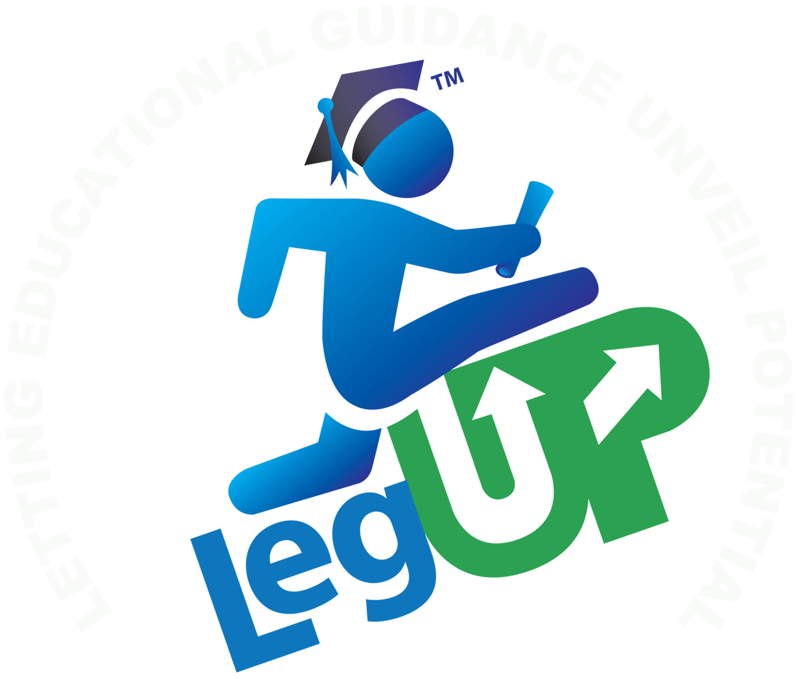 Blue figure with mortarboard leaping over 