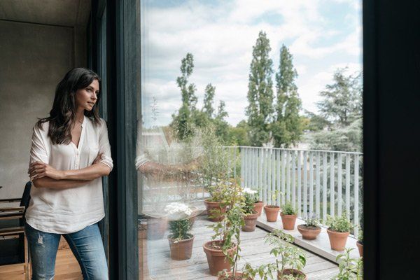 lady on balcony