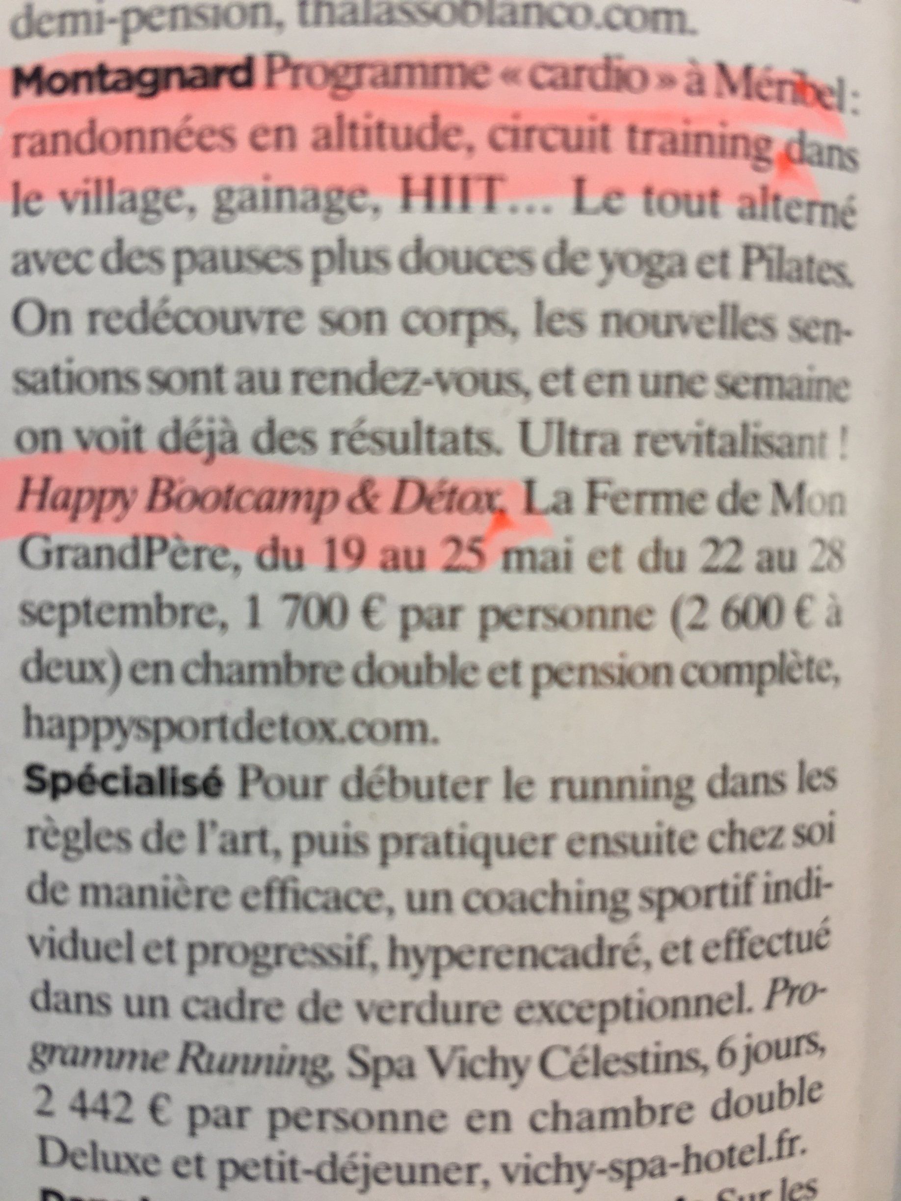 Une page d'un magazine sur laquelle est écrit happysportdetox.com