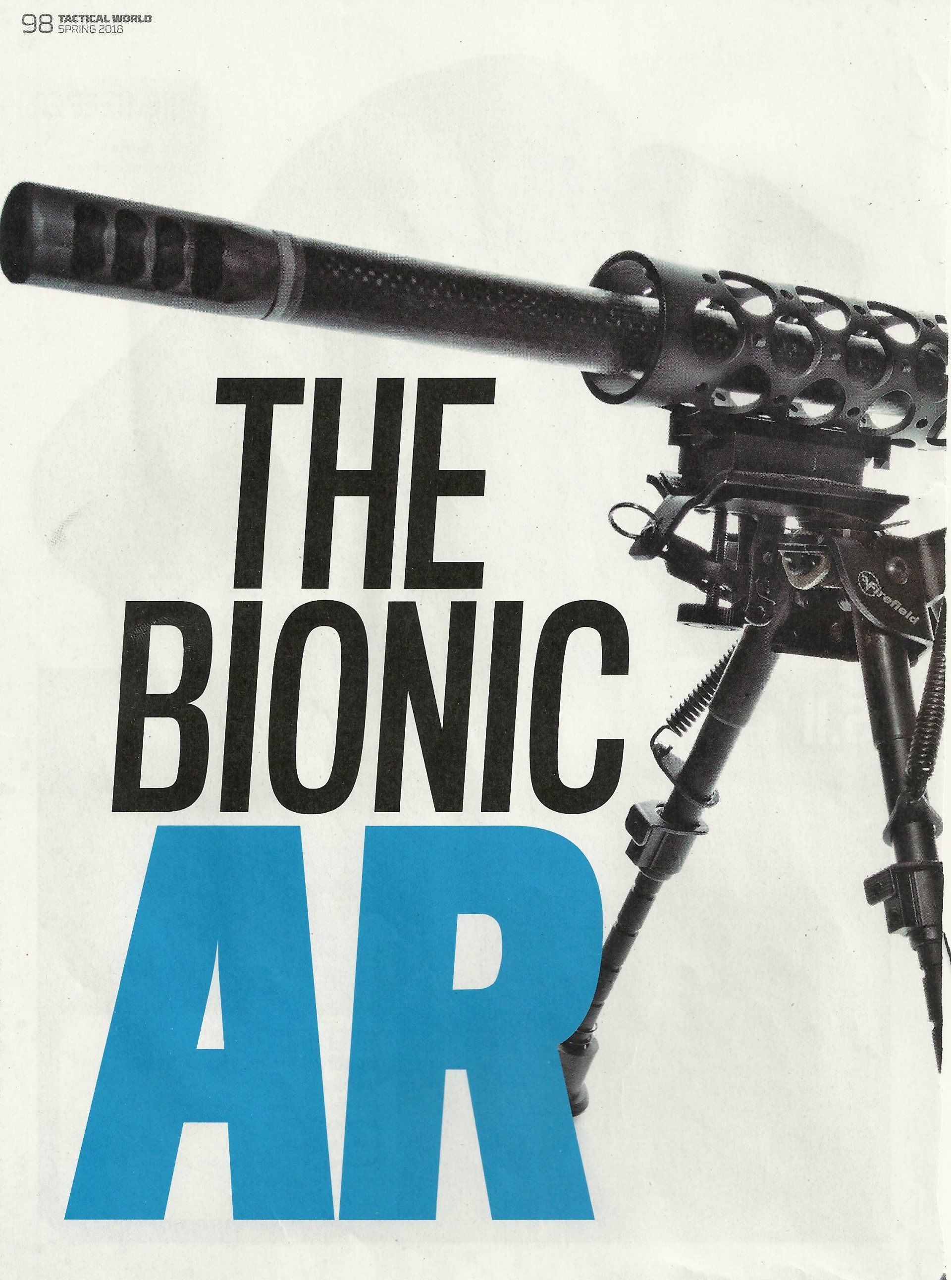 A black firearm mounted on a tripod with text 
