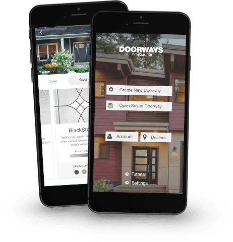 cell phone with Doorways App from Therma-Tru