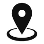 Icona – Geolocalizzazione Icona di una puntina da disegno nera su un anello ovale di indicazione di posizione su sfondo bianco.
