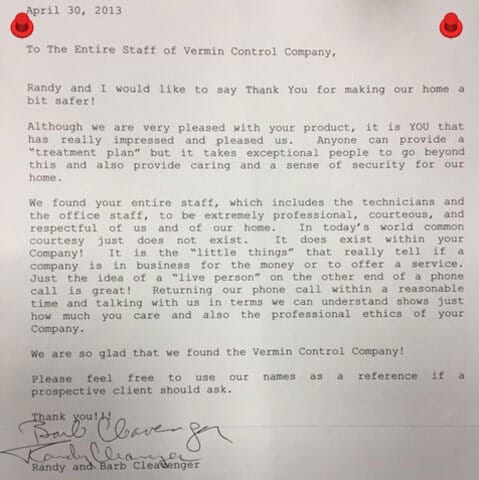 Testimonial — Pest Control in Uniontown, PA