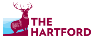 The Hartford logo: a maroon stag standing on a blue and white background next to the text