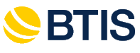 The logo for BTIS featuring a yellow circle with three white diagonal stripes next to the word 